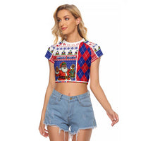Haiti Christmas Raglan Cropped T Shirt Santa With Fanal Haitian Patchwork Style - Wonder Print Shop