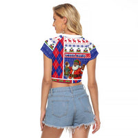 Haiti Christmas Raglan Cropped T Shirt Santa With Fanal Haitian Patchwork Style - Wonder Print Shop
