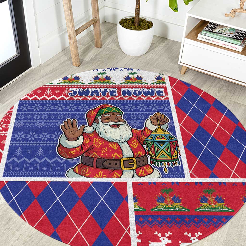 Haiti Christmas Round Carpet Santa With Fanal Haitian Patchwork Style - Wonder Print Shop