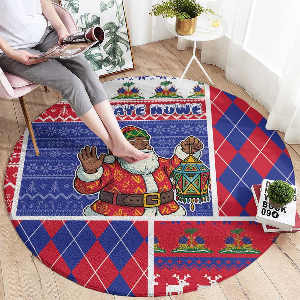 Haiti Christmas Round Carpet Santa With Fanal Haitian Patchwork Style - Wonder Print Shop