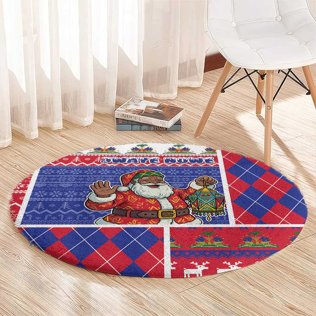 Haiti Christmas Round Carpet Santa With Fanal Haitian Patchwork Style - Wonder Print Shop