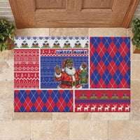 Haiti Christmas Rubber Doormat Santa With Fanal Haitian Patchwork Style - Wonder Print Shop