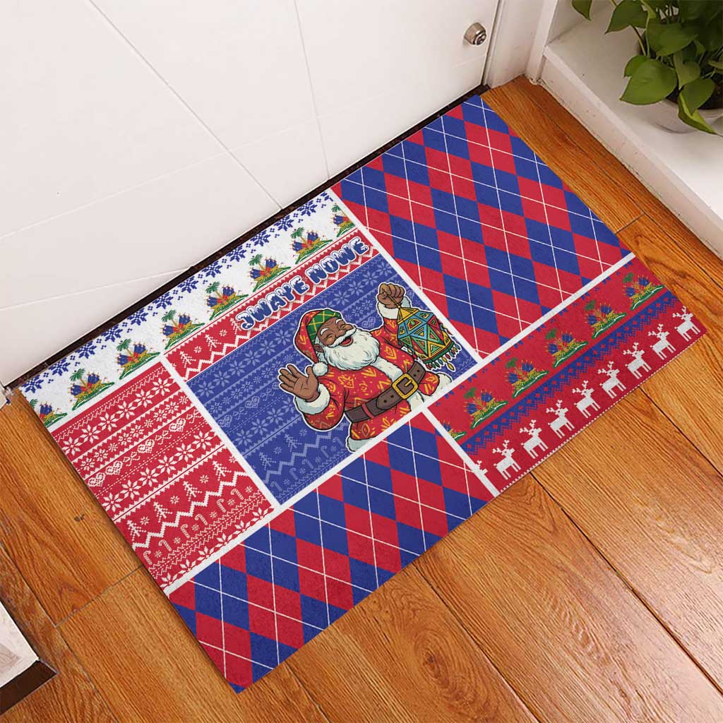 Haiti Christmas Rubber Doormat Santa With Fanal Haitian Patchwork Style - Wonder Print Shop