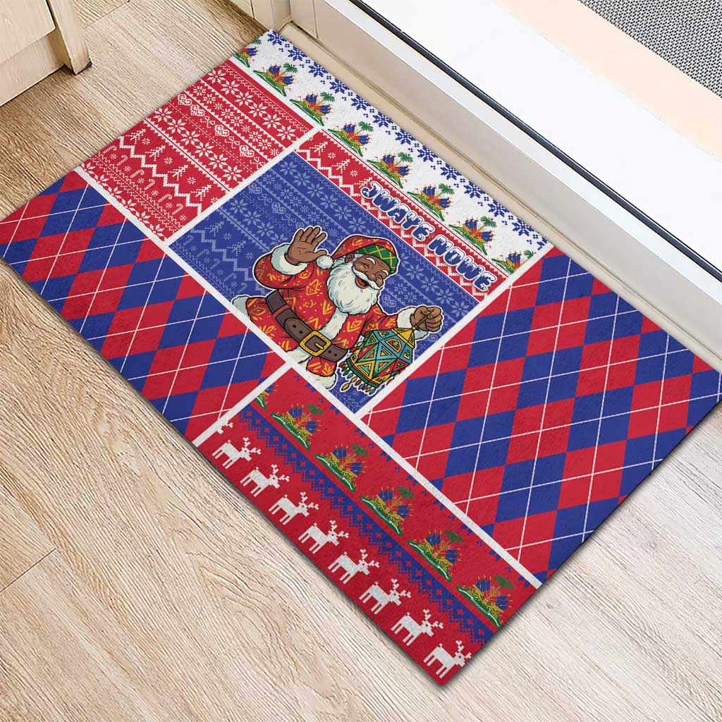 Haiti Christmas Rubber Doormat Santa With Fanal Haitian Patchwork Style - Wonder Print Shop