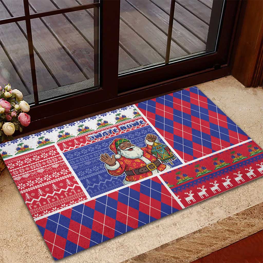 Haiti Christmas Rubber Doormat Santa With Fanal Haitian Patchwork Style - Wonder Print Shop
