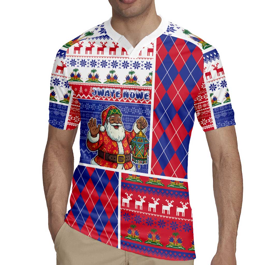 Haiti Christmas Rugby Jersey Santa With Fanal Haitian Patchwork Style - Wonder Print Shop