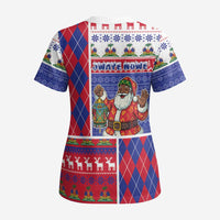 Haiti Christmas Scrub Top Santa With Fanal Haitian Patchwork Style - Wonder Print Shop