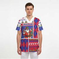 Haiti Christmas Scrub Top Santa With Fanal Haitian Patchwork Style - Wonder Print Shop