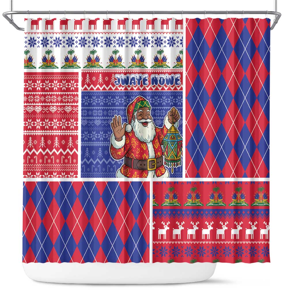 Haiti Christmas Shower Curtain Santa With Fanal Haitian Patchwork Style - Wonder Print Shop