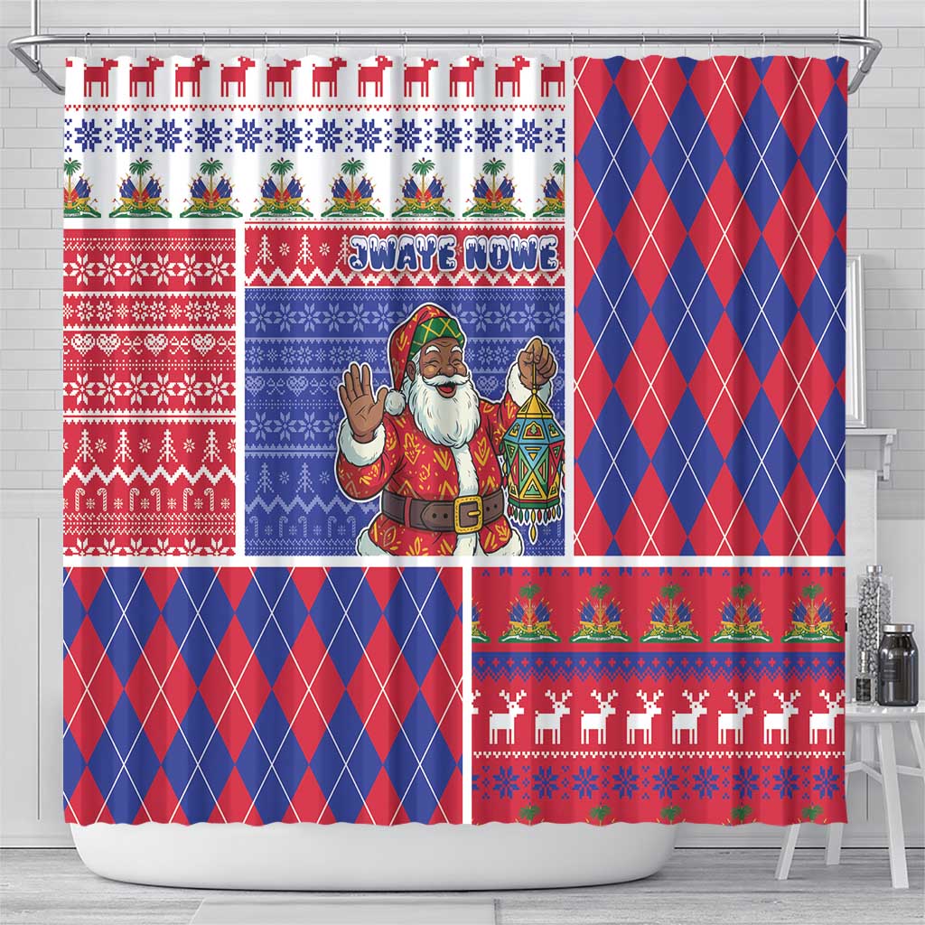 Haiti Christmas Shower Curtain Santa With Fanal Haitian Patchwork Style - Wonder Print Shop