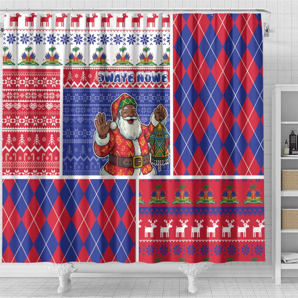 Haiti Christmas Shower Curtain Santa With Fanal Haitian Patchwork Style - Wonder Print Shop