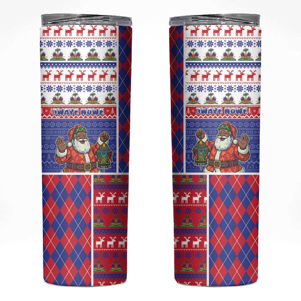 Haiti Christmas Skinny Tumbler Santa With Fanal Haitian Patchwork Style - Wonder Print Shop