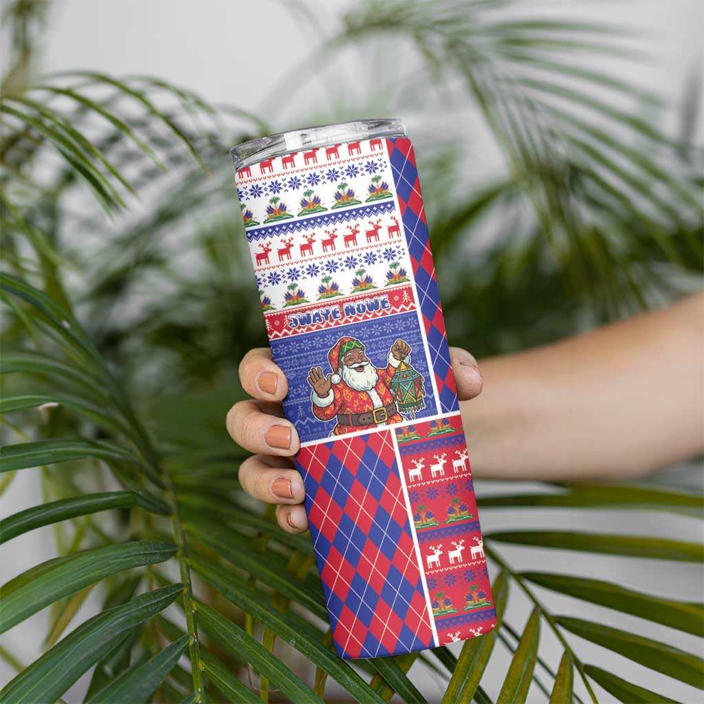 Haiti Christmas Skinny Tumbler Santa With Fanal Haitian Patchwork Style - Wonder Print Shop
