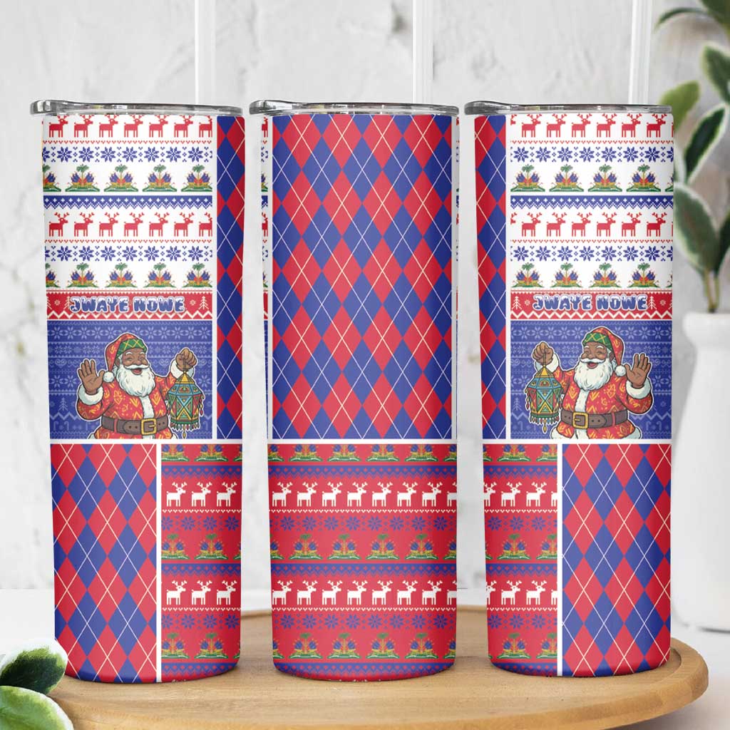 Haiti Christmas Skinny Tumbler Santa With Fanal Haitian Patchwork Style - Wonder Print Shop