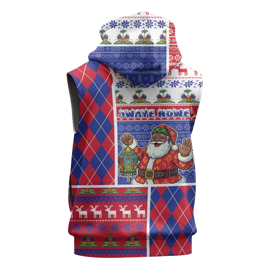 Haiti Christmas Sleeveless Hoodie Santa With Fanal Haitian Patchwork Style - Wonder Print Shop