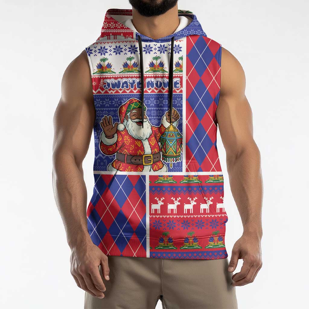 Haiti Christmas Sleeveless Hoodie Santa With Fanal Haitian Patchwork Style - Wonder Print Shop