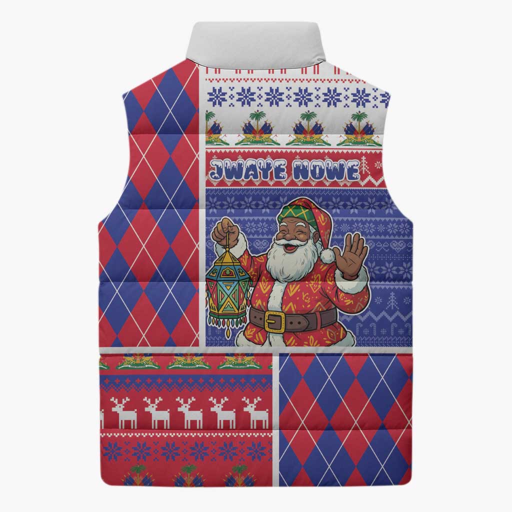 Haiti Christmas Sleeveless Puffer Jacket Santa With Fanal Haitian Patchwork Style - Wonder Print Shop