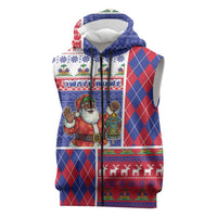 Haiti Christmas Sleeveless Zip Hoodie Santa With Fanal Haitian Patchwork Style - Wonder Print Shop
