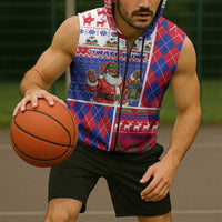 Haiti Christmas Sleeveless Zip Hoodie Santa With Fanal Haitian Patchwork Style - Wonder Print Shop