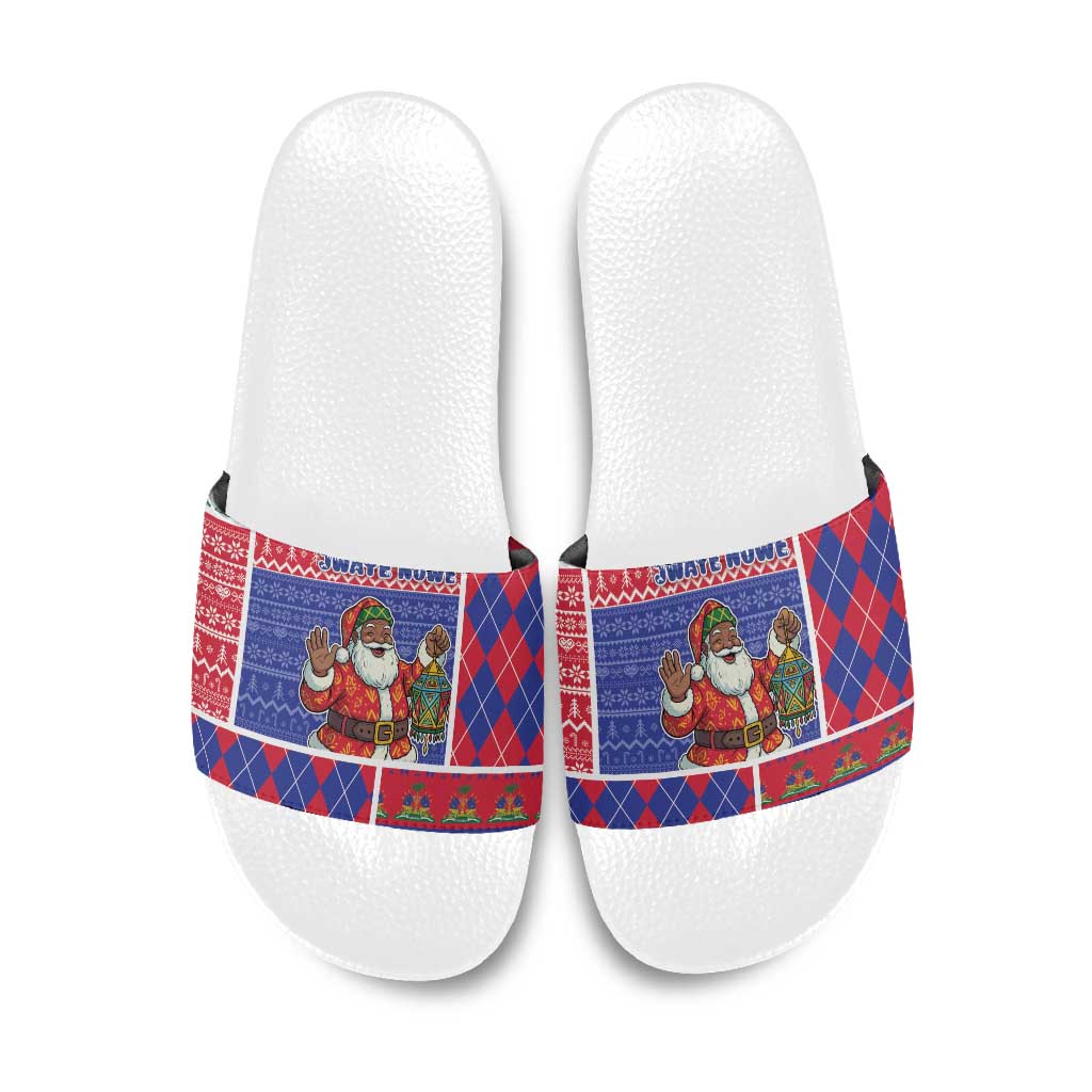 Haiti Christmas Slide Sandals Santa With Fanal Haitian Patchwork Style - Wonder Print Shop