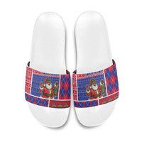 Haiti Christmas Slide Sandals Santa With Fanal Haitian Patchwork Style - Wonder Print Shop