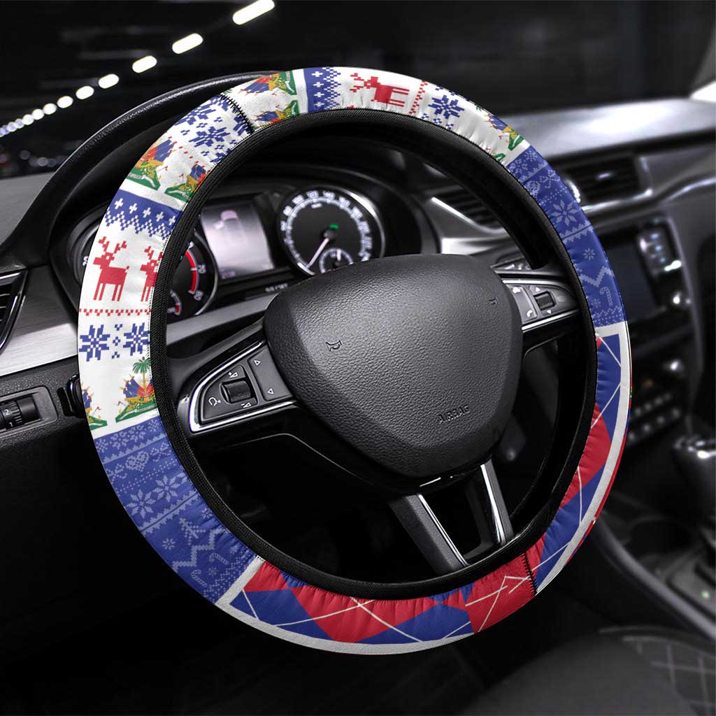 Haiti Christmas Steering Wheel Cover Santa With Fanal Haitian Patchwork Style - Wonder Print Shop