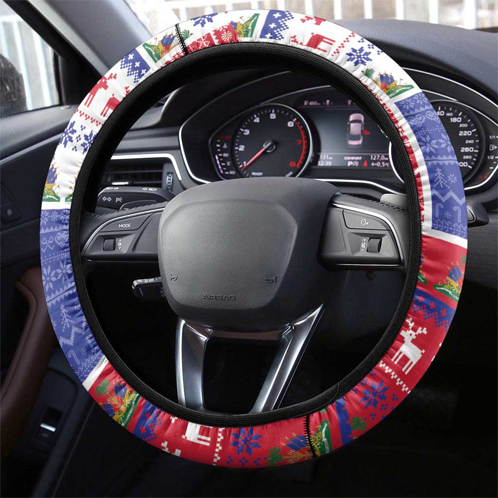 Haiti Christmas Steering Wheel Cover Santa With Fanal Haitian Patchwork Style - Wonder Print Shop