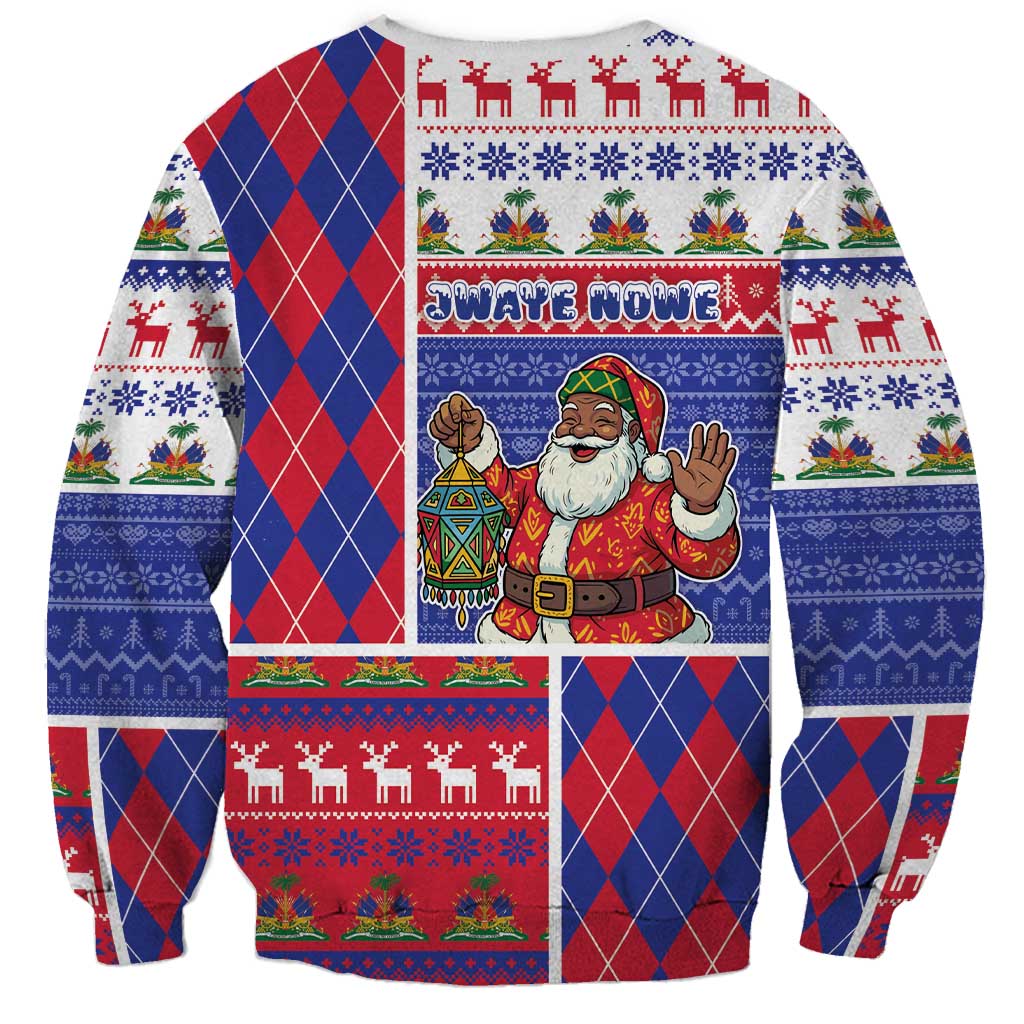 Haiti Christmas Sweatshirt Santa With Fanal Haitian Patchwork Style - Wonder Print Shop
