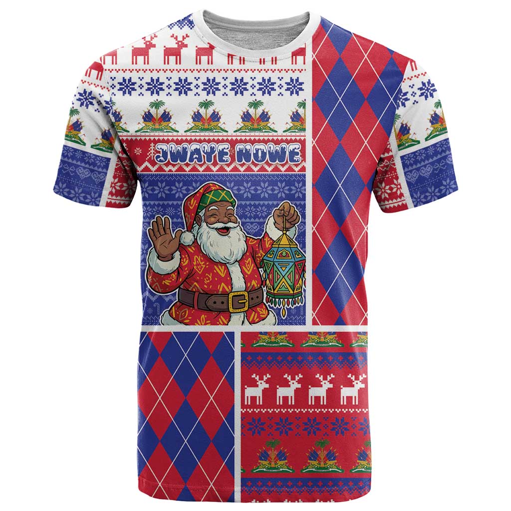 Haiti Christmas T Shirt Santa With Fanal Haitian Patchwork Style - Wonder Print Shop