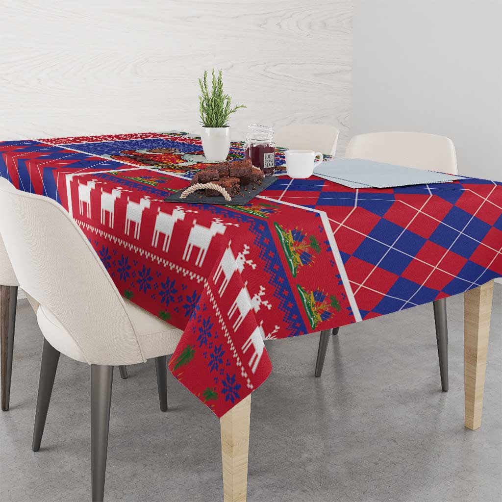 Haiti Christmas Tablecloth Santa With Fanal Haitian Patchwork Style - Wonder Print Shop