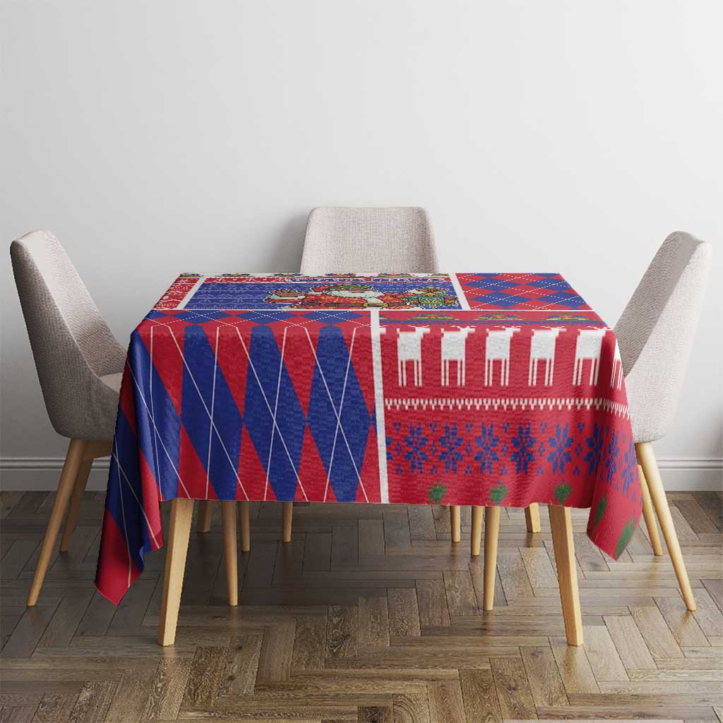 Haiti Christmas Tablecloth Santa With Fanal Haitian Patchwork Style - Wonder Print Shop