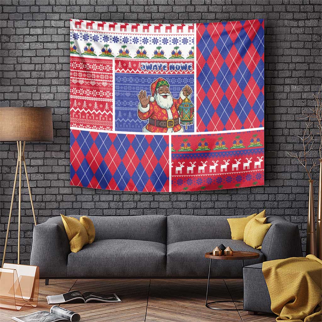 Haiti Christmas Tapestry Santa With Fanal Haitian Patchwork Style - Wonder Print Shop