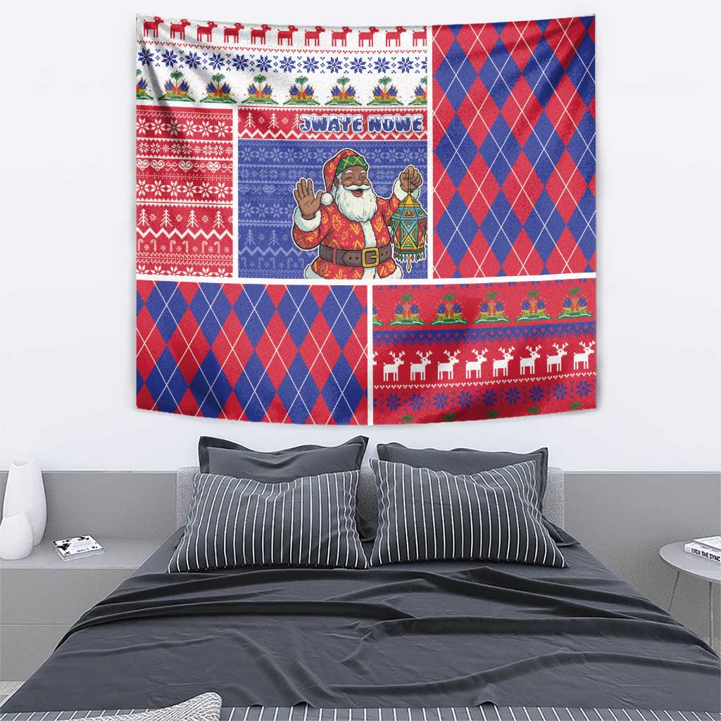Haiti Christmas Tapestry Santa With Fanal Haitian Patchwork Style - Wonder Print Shop