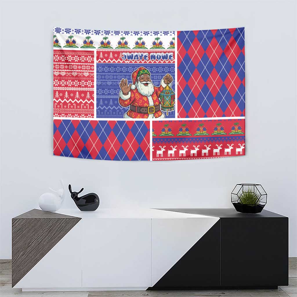 Haiti Christmas Tapestry Santa With Fanal Haitian Patchwork Style - Wonder Print Shop