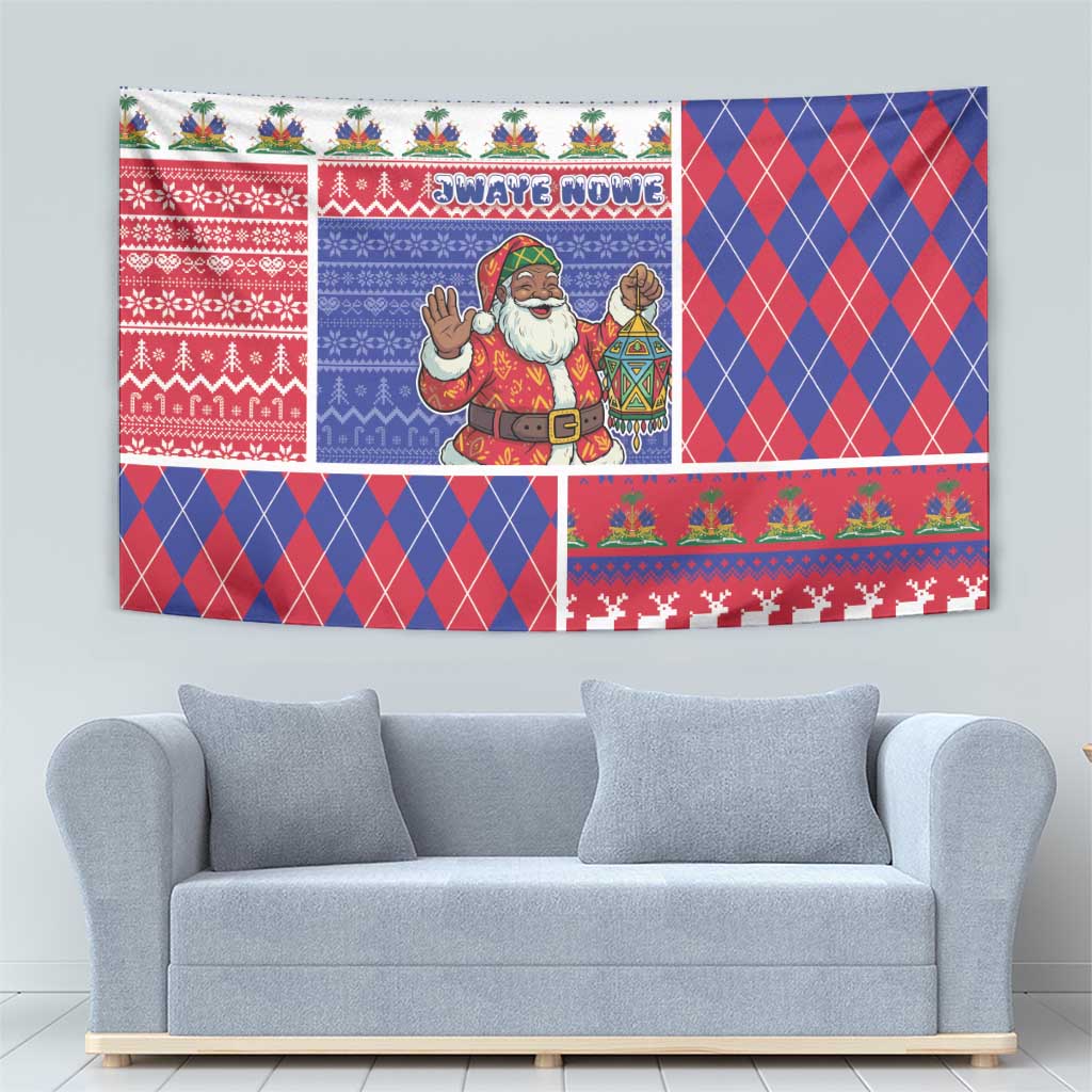 Haiti Christmas Tapestry Santa With Fanal Haitian Patchwork Style - Wonder Print Shop