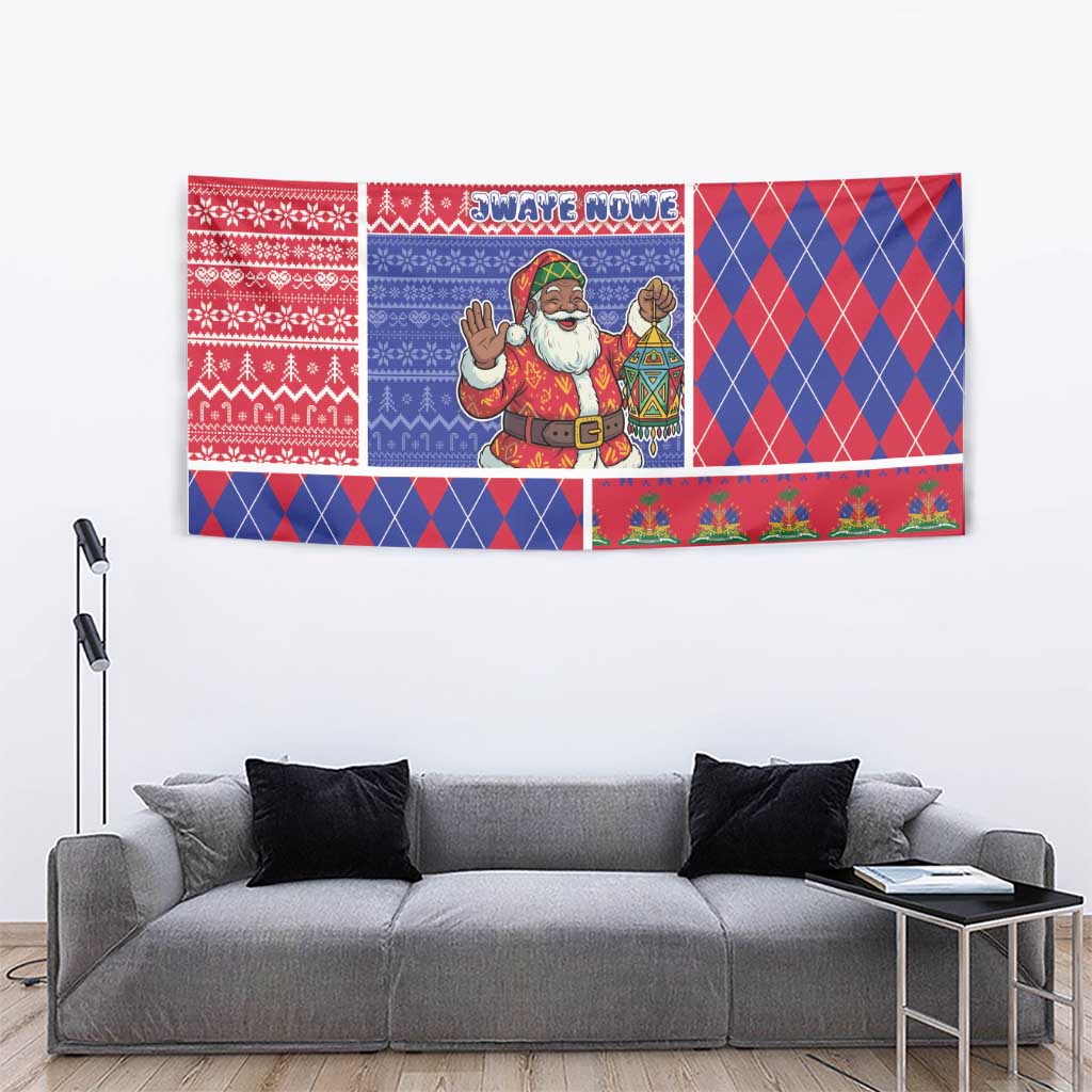 Haiti Christmas Tapestry Santa With Fanal Haitian Patchwork Style - Wonder Print Shop