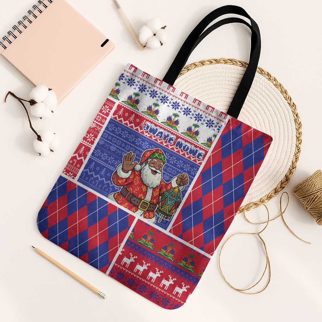 Haiti Christmas Tote Bag Santa With Fanal Haitian Patchwork Style - Wonder Print Shop