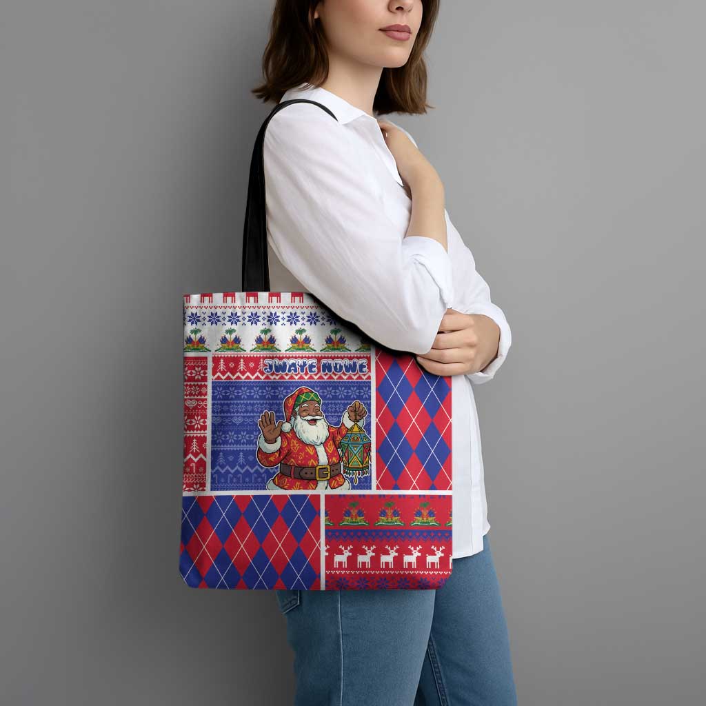 Haiti Christmas Tote Bag Santa With Fanal Haitian Patchwork Style - Wonder Print Shop