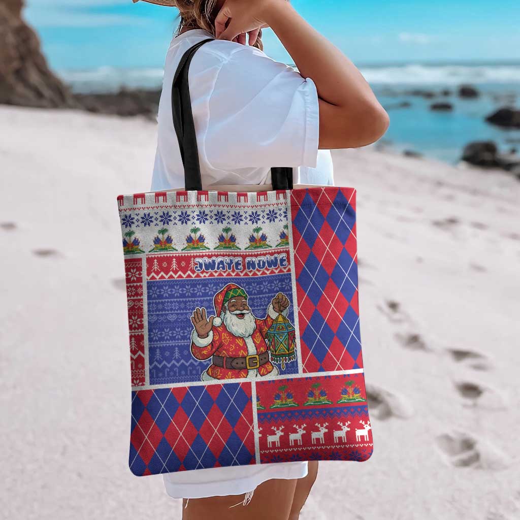 Haiti Christmas Tote Bag Santa With Fanal Haitian Patchwork Style - Wonder Print Shop