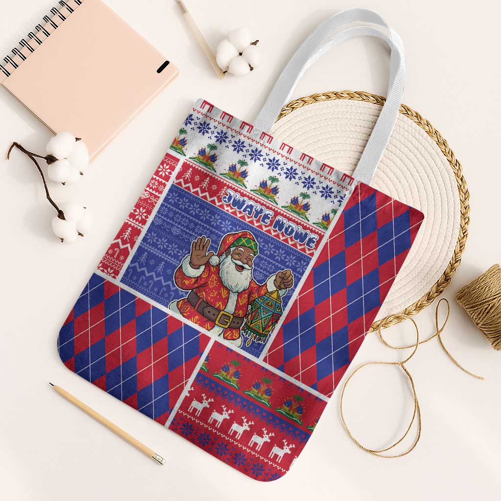 Haiti Christmas Tote Bag Santa With Fanal Haitian Patchwork Style - Wonder Print Shop