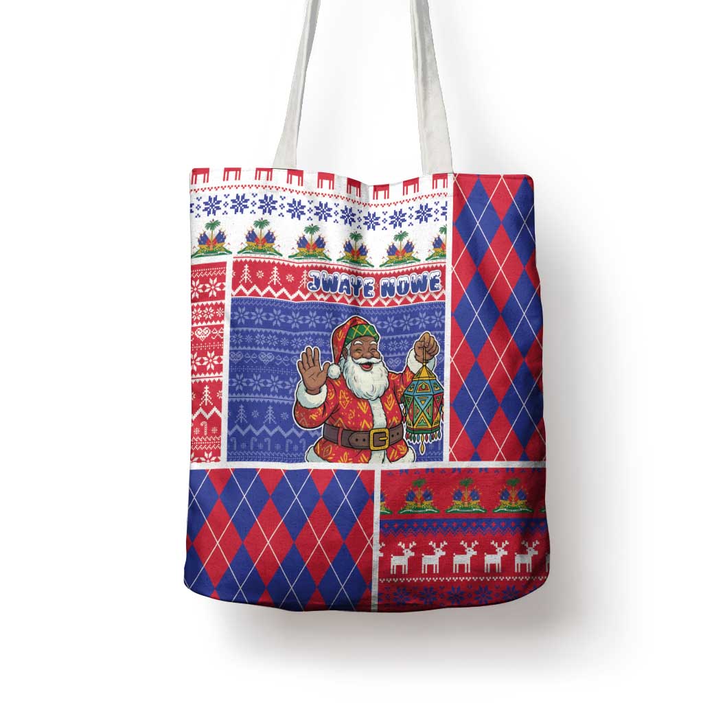Haiti Christmas Tote Bag Santa With Fanal Haitian Patchwork Style - Wonder Print Shop