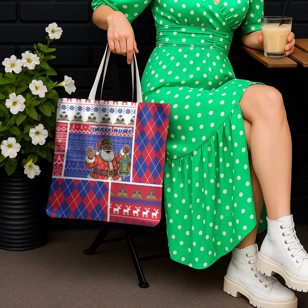 Haiti Christmas Tote Bag Santa With Fanal Haitian Patchwork Style - Wonder Print Shop