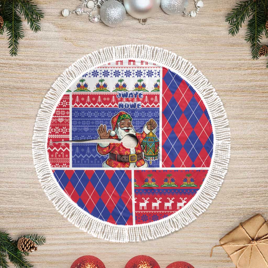 Haiti Christmas Tree Skirt Santa With Fanal Haitian Patchwork Style - Wonder Print Shop