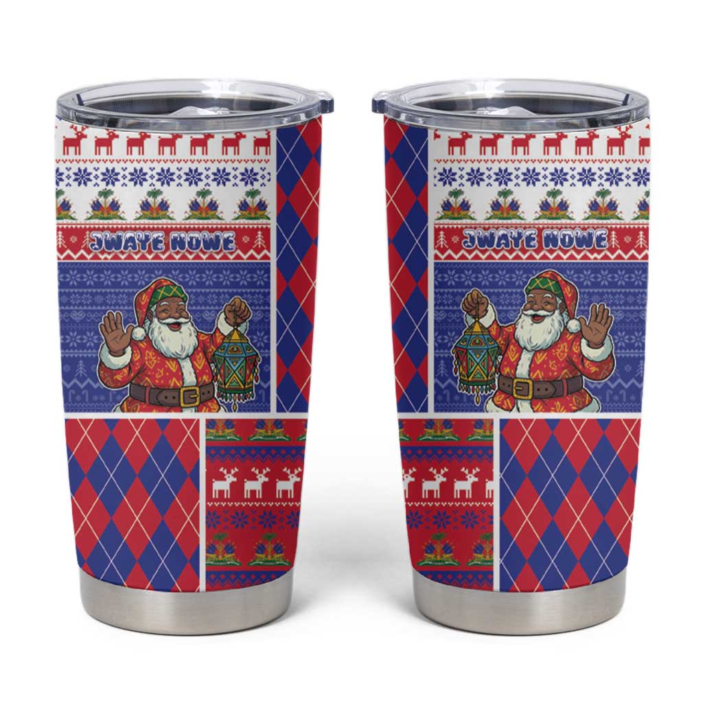 Haiti Christmas Tumbler Cup Santa With Fanal Haitian Patchwork Style - Wonder Print Shop