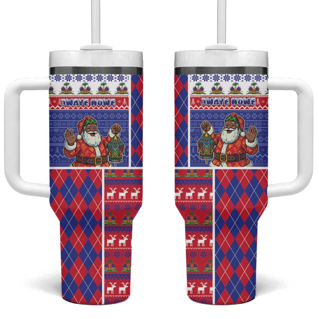 Haiti Christmas Tumbler With Handle Santa With Fanal Haitian Patchwork Style - Wonder Print Shop