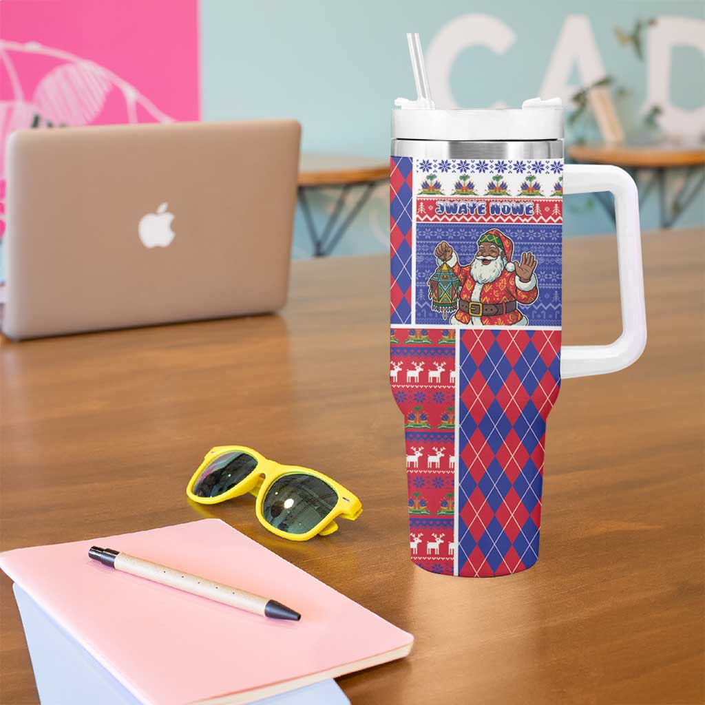 Haiti Christmas Tumbler With Handle Santa With Fanal Haitian Patchwork Style - Wonder Print Shop