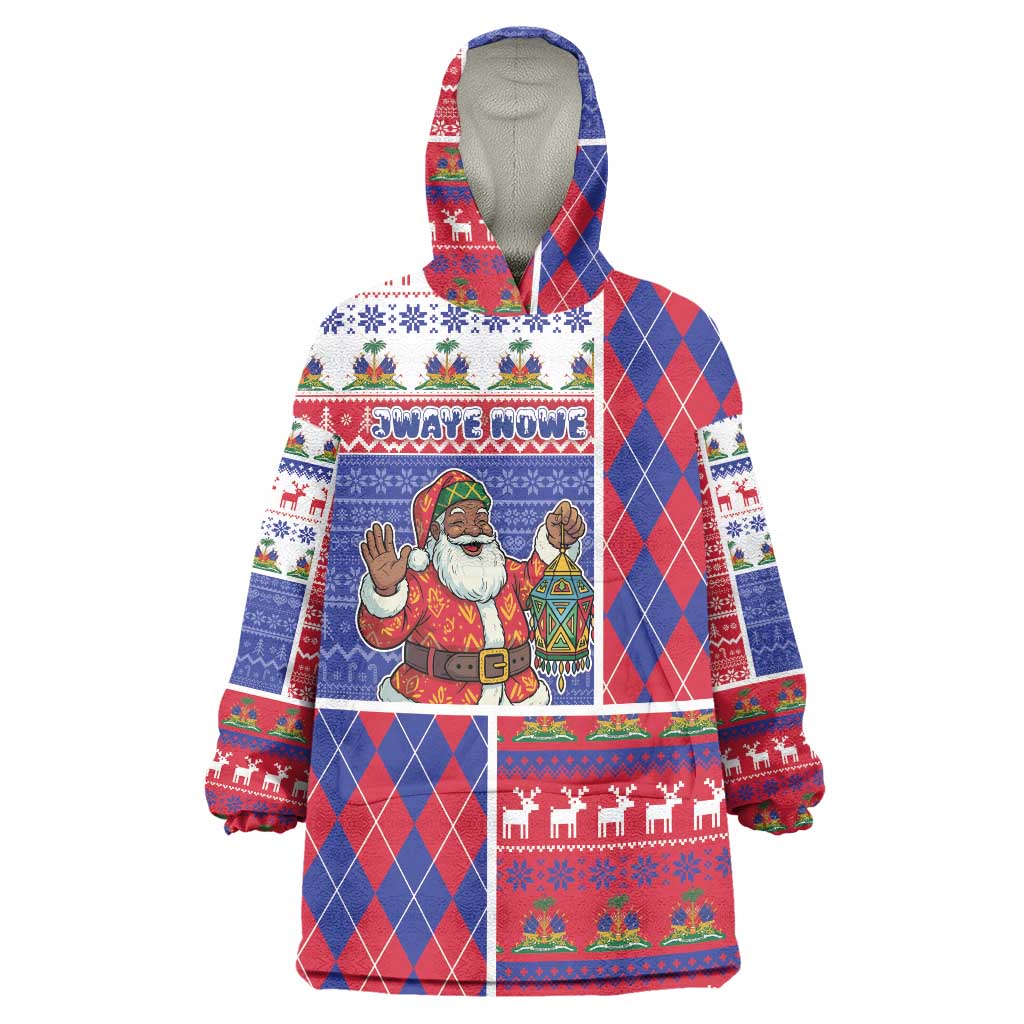 Haiti Christmas Wearable Blanket Hoodie Santa With Fanal Haitian Patchwork Style - Wonder Print Shop