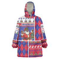Haiti Christmas Wearable Blanket Hoodie Santa With Fanal Haitian Patchwork Style - Wonder Print Shop