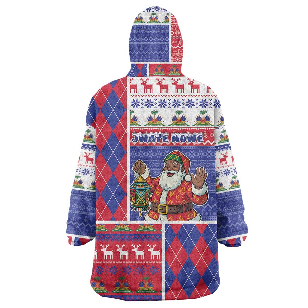 Haiti Christmas Wearable Blanket Hoodie Santa With Fanal Haitian Patchwork Style - Wonder Print Shop