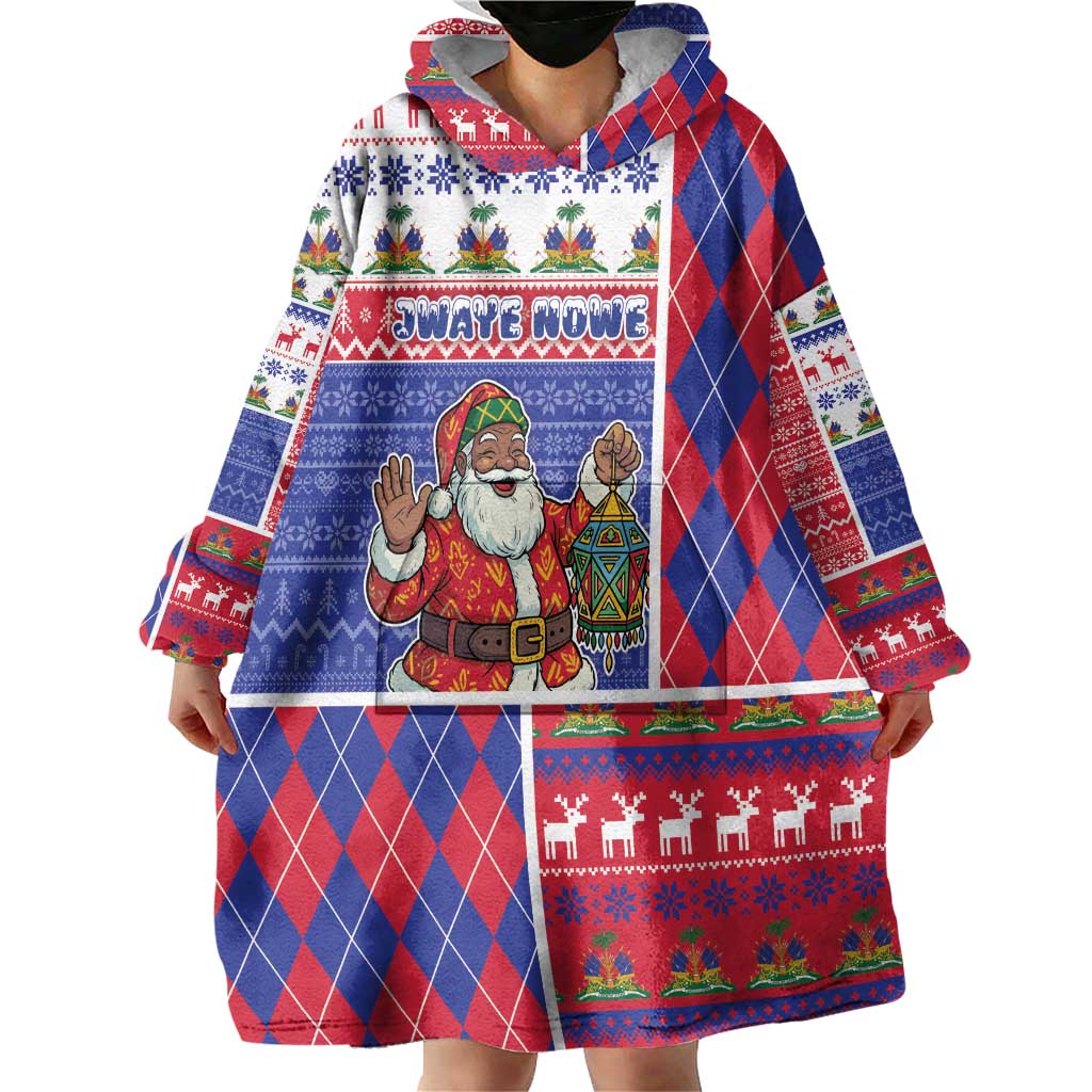 Haiti Christmas Wearable Blanket Hoodie Santa With Fanal Haitian Patchwork Style - Wonder Print Shop